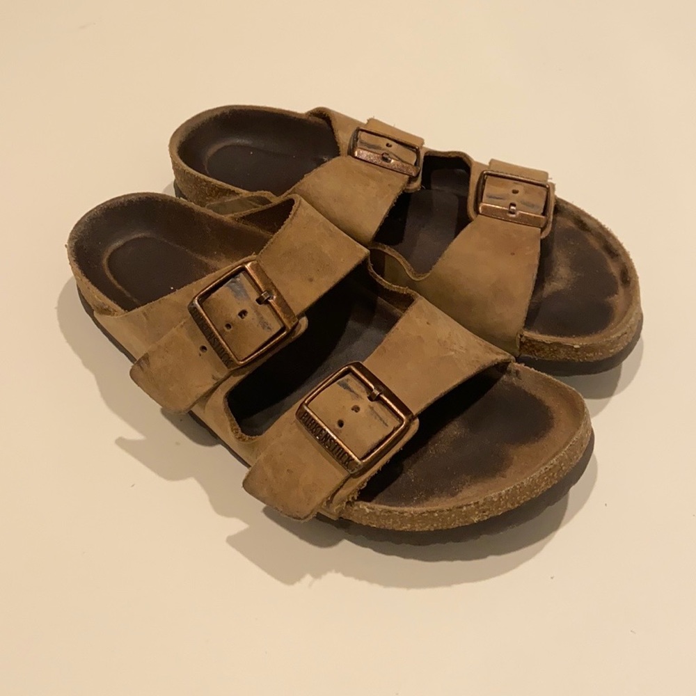 Brown Leather Birkenstocks with Bronze Hardware